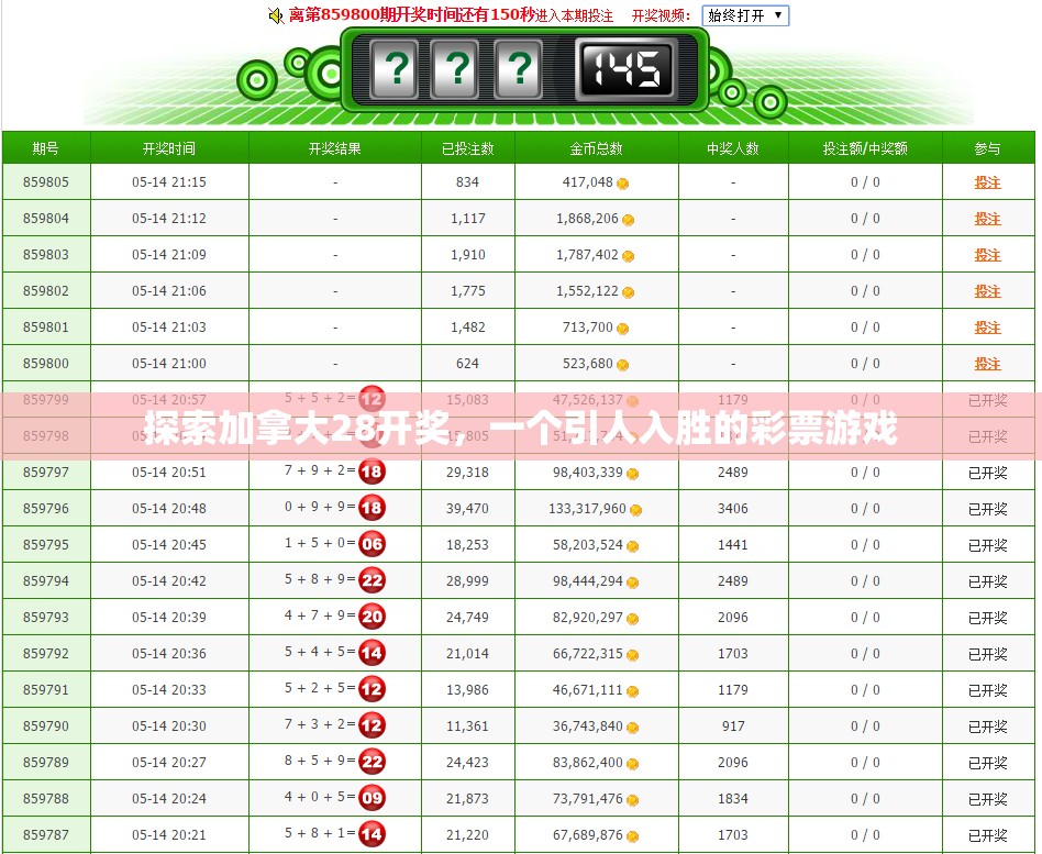 探索加拿大28开奖，一个引人入胜的彩票游戏