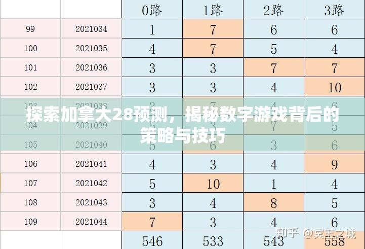 探索加拿大28预测，揭秘数字游戏背后的策略与技巧